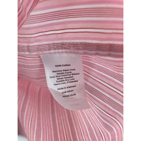 Talbots Womens Shirt Plus Size 3X Pink Striped Short Sleeve Ruffle Blouse Top - Picture 8 of 10